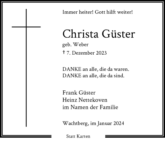 Anzeige von Christa Güster von General-Anzeiger Bonn