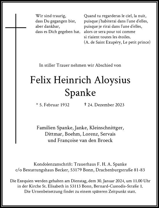 Anzeige von Felix Spanke von General-Anzeiger Bonn