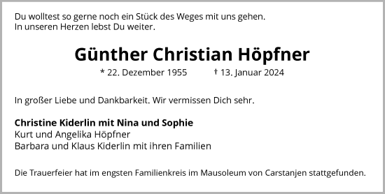 Anzeige von Günther Christian Höpfner von General-Anzeiger Bonn