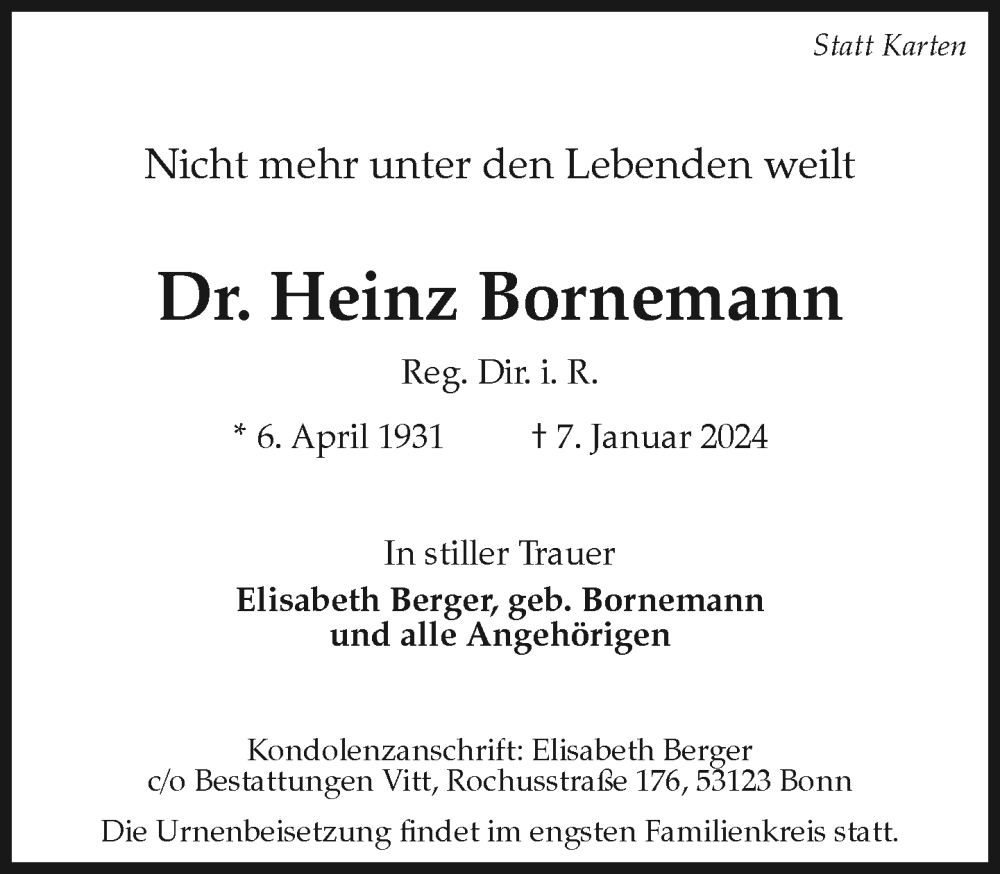 Traueranzeigen von Heinz Bornemann GATrauer.de