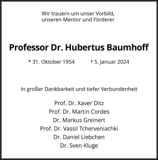 Anzeige von Hubertus Baumhoff von General-Anzeiger Bonn