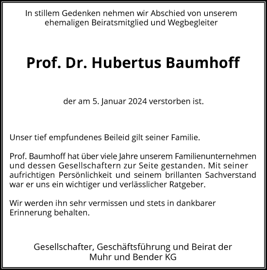 Anzeige von Hubertus Baumhoff von General-Anzeiger Bonn
