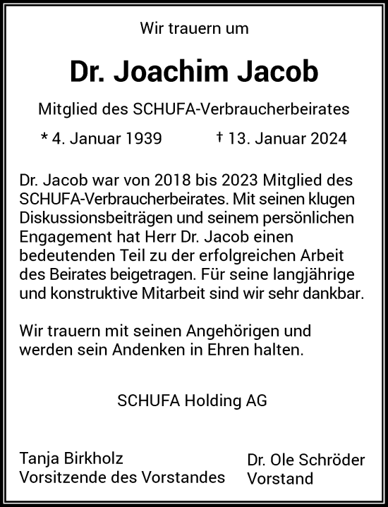 Anzeige von Joachim Jacob von General-Anzeiger Bonn