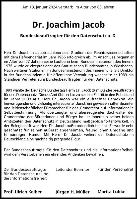 Anzeige von Joachim Jacob von General-Anzeiger Bonn