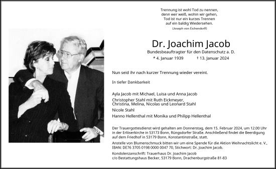 Anzeige von Joachim Jacob von General-Anzeiger Bonn