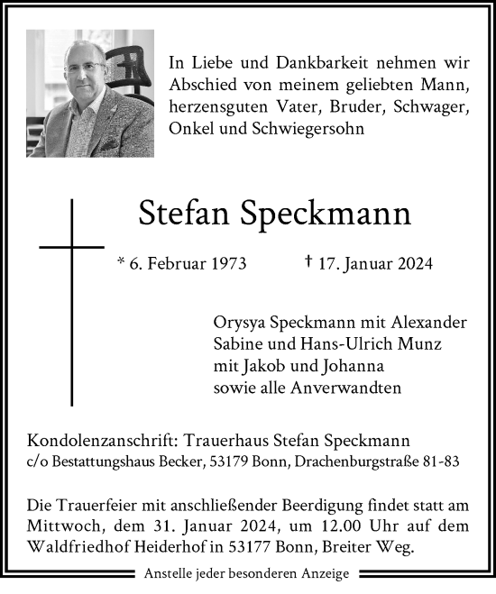 Anzeige von Stefan Speckmann von General-Anzeiger Bonn