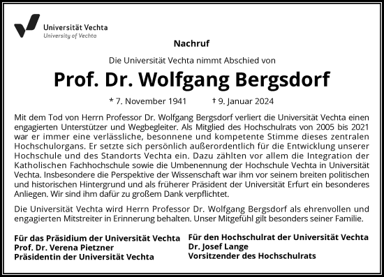 Anzeige von Wolfgang Bergsdorf von General-Anzeiger Bonn