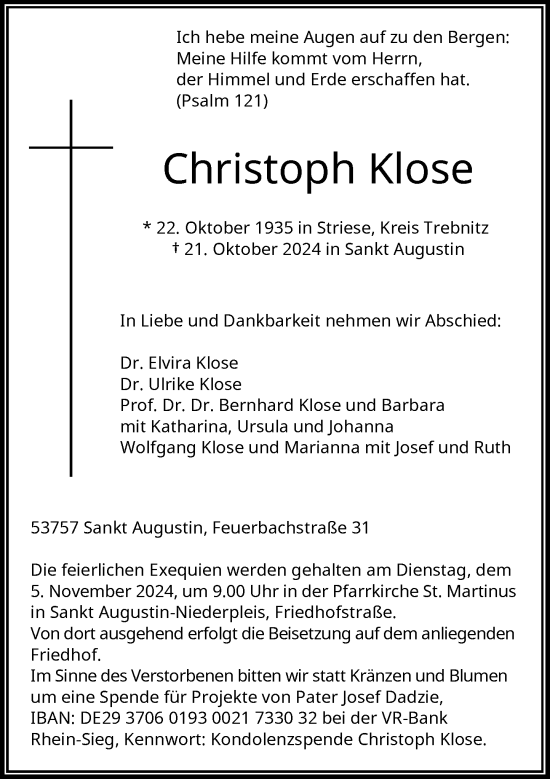 Anzeige von Christoph Klose von General-Anzeiger Bonn