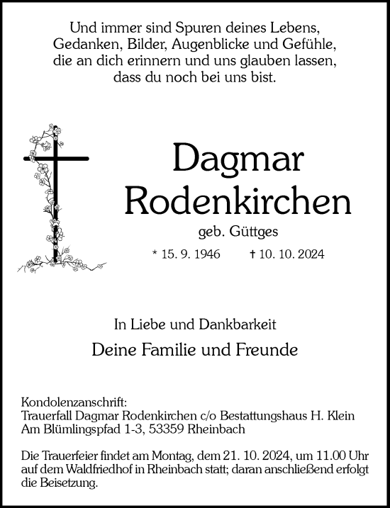 Anzeige von Dagmar Rodenkirchen von General-Anzeiger Bonn