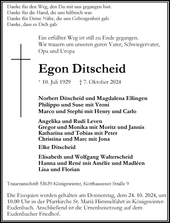 Anzeige von Egon Ditscheid von General-Anzeiger Bonn