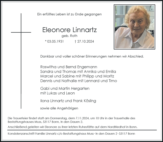 Anzeige von Eleonore Linnartz von General-Anzeiger Bonn