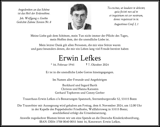 Anzeige von Erwin Lefkes von General-Anzeiger Bonn