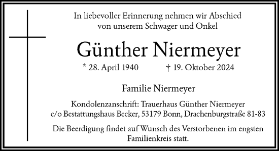 Anzeige von Günther Niermeyer von General-Anzeiger Bonn