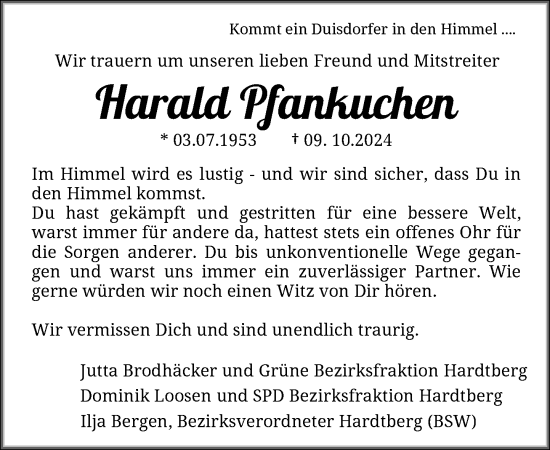 Anzeige von Harald Pfankuchen von General-Anzeiger Bonn