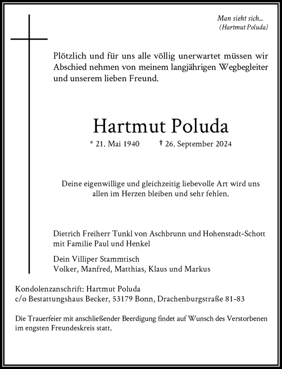 Anzeige von Hartmut Poluda von General-Anzeiger Bonn