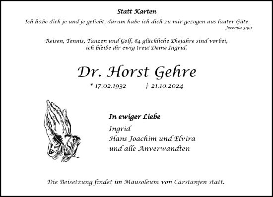 Anzeige von Horst Gehre von General-Anzeiger Bonn