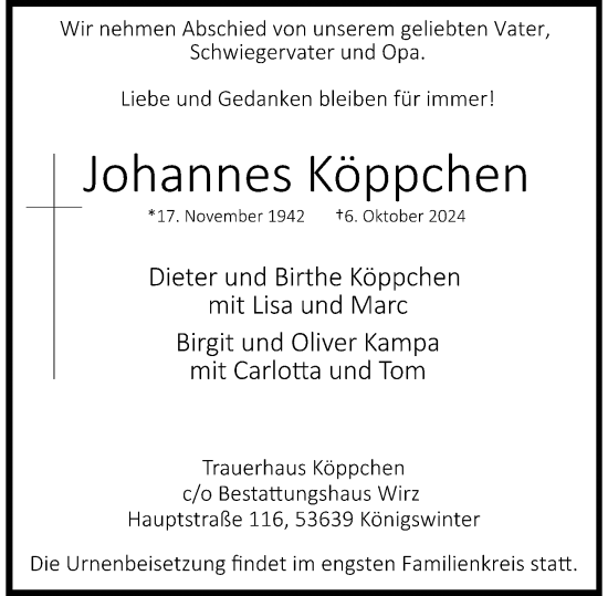 Anzeige von Johannes Köppchen von General-Anzeiger Bonn