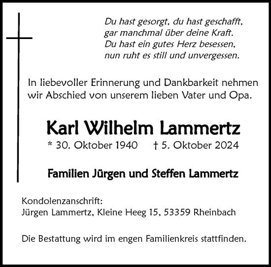 Anzeige von Karl Wilhelm Lammertz von General-Anzeiger Bonn