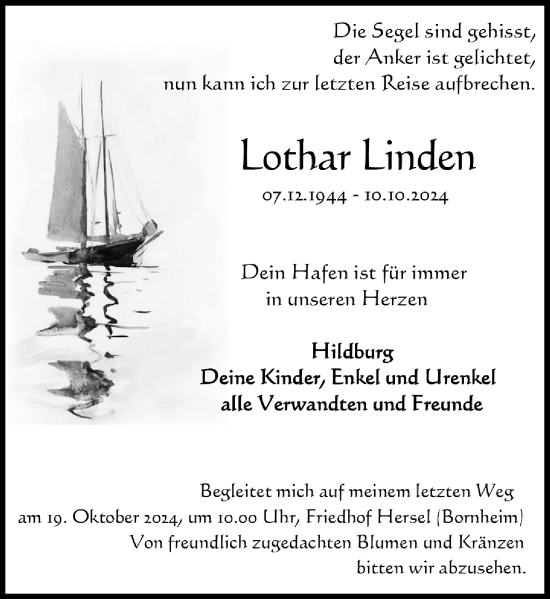 Anzeige von Lothar Linden von General-Anzeiger Bonn