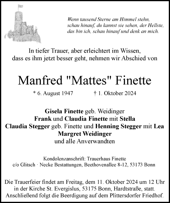 Anzeige von Manfred Finette von General-Anzeiger Bonn