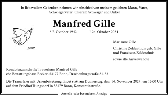 Anzeige von Manfred Gille von General-Anzeiger Bonn