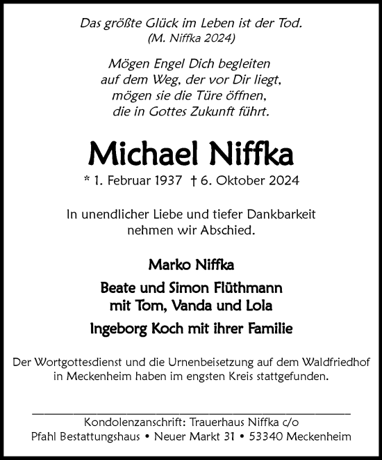 Anzeige von Michael Niffka von General-Anzeiger Bonn