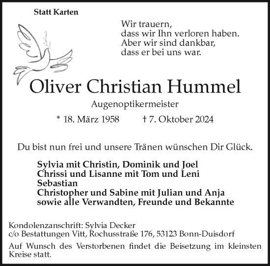 Anzeige von Oliver Christian Hummel von General-Anzeiger Bonn