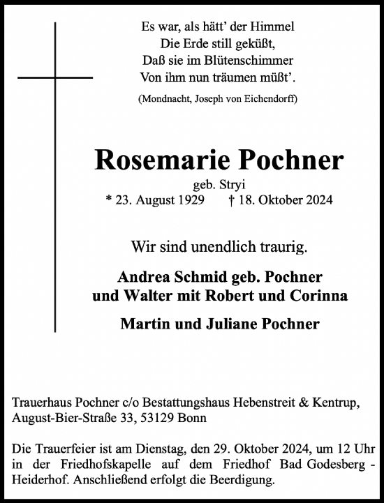 Anzeige von Rosemarie Pochner von General-Anzeiger Bonn