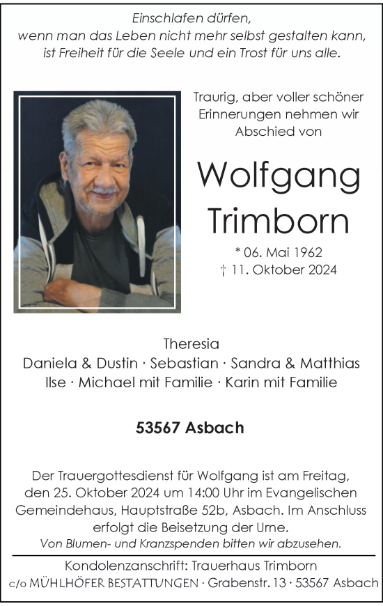 Anzeige von Wolfgang Trimborn von General-Anzeiger Bonn