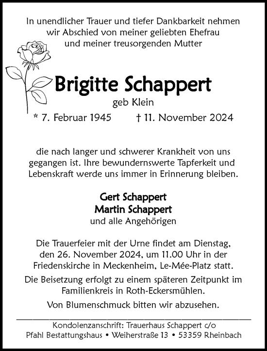 Anzeige von Brigitte Schappert von General-Anzeiger Bonn