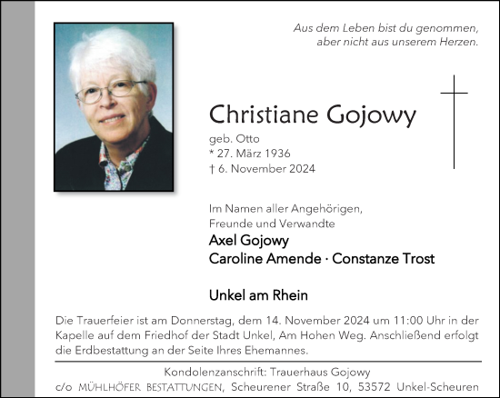 Anzeige von Christiane Gojowy von General-Anzeiger Bonn