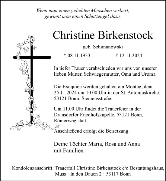 Anzeige von Christine Birkenstock von General-Anzeiger Bonn