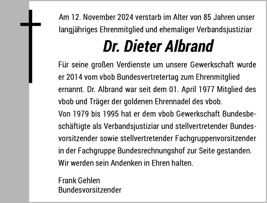 Anzeige von Dieter Albrand von General-Anzeiger Bonn