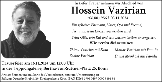 Anzeige von Hossein Vazirian von General-Anzeiger Bonn