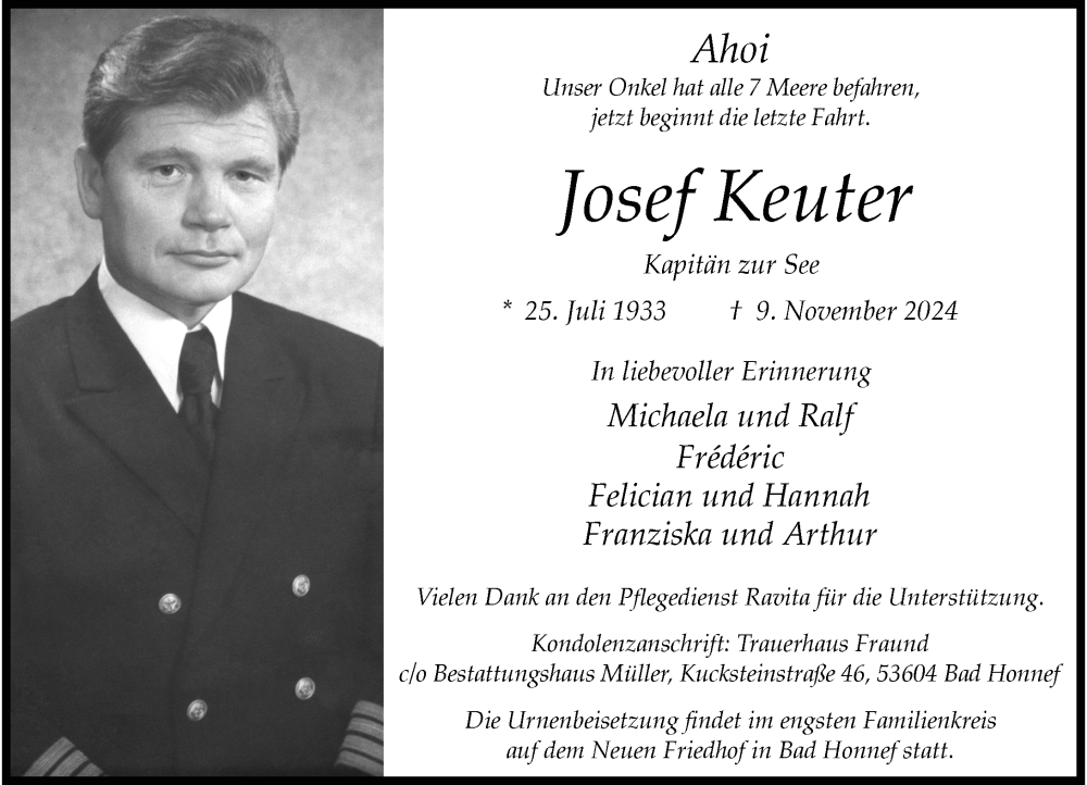  Traueranzeige für Josef Keuter vom 16.11.2024 aus General-Anzeiger Bonn