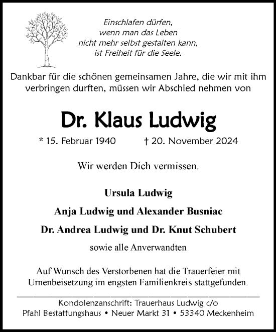 Anzeige von Klaus Ludwig von General-Anzeiger Bonn