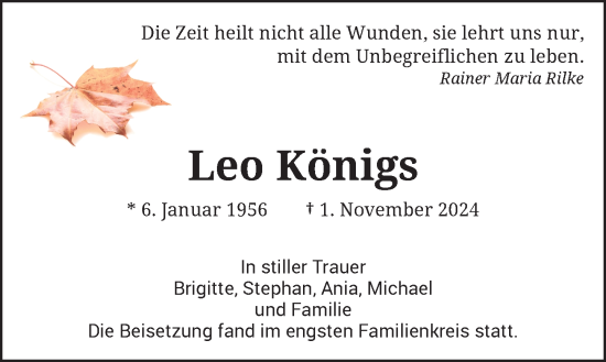 Anzeige von Leo Königs von General-Anzeiger Bonn