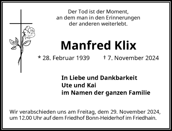 Anzeige von Manfred Klix von General-Anzeiger Bonn