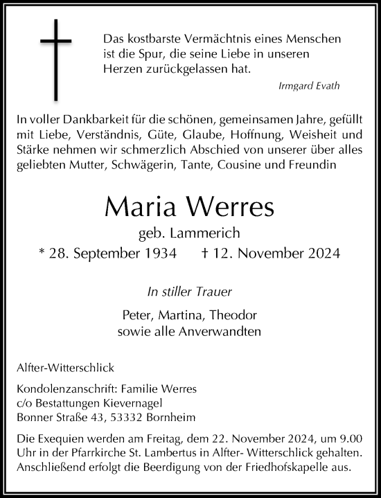 Anzeige von Maria Werres von General-Anzeiger Bonn