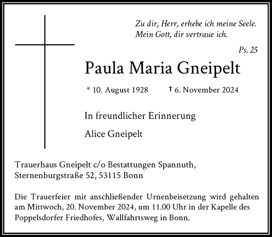 Anzeige von Paula Maria Gneipelt von General-Anzeiger Bonn