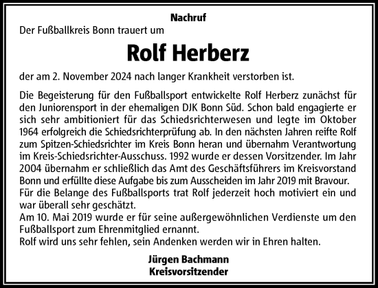 Anzeige von Rolf Herberz von General-Anzeiger Bonn