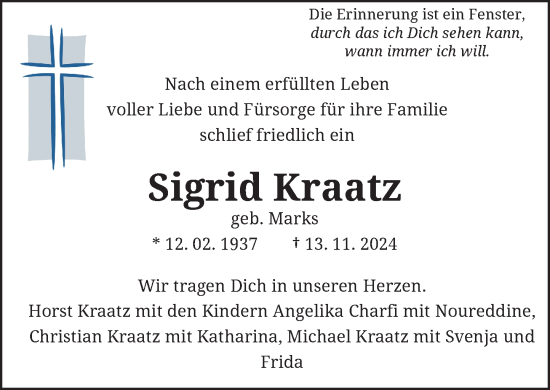 Anzeige von Sigrid Kraatz von General-Anzeiger Bonn