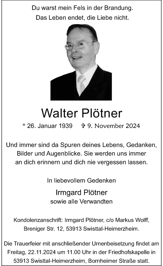 Anzeige von Walter Plötner von General-Anzeiger Bonn