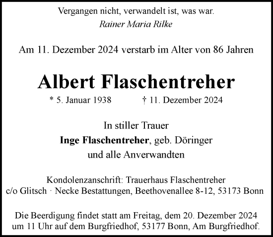 Anzeige von Albert Flaschentreher von General-Anzeiger Bonn