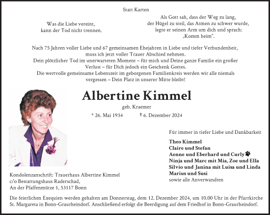 Anzeige von Albertine Kimmel von General-Anzeiger Bonn