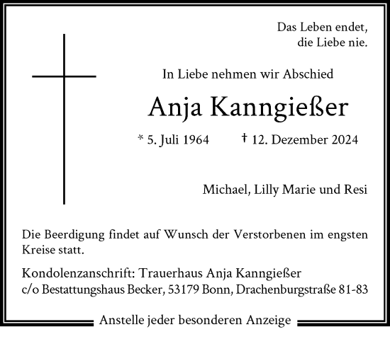 Anzeige von Anja Kanngießer von General-Anzeiger Bonn