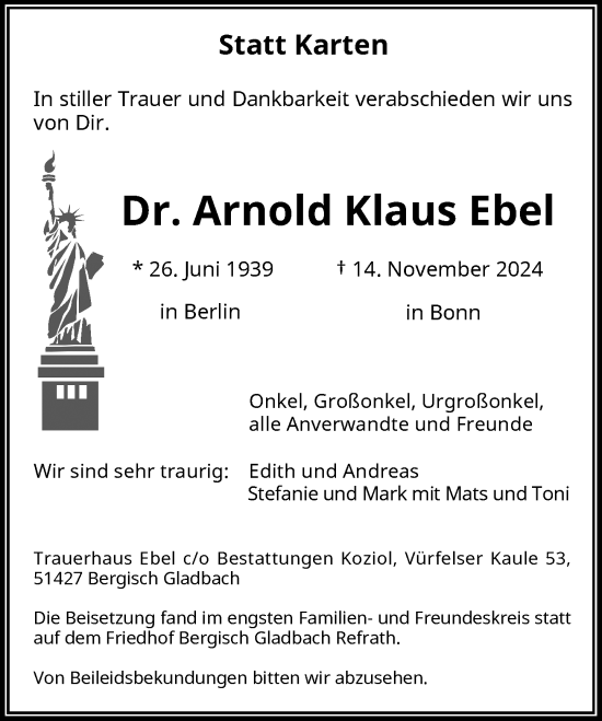 Anzeige von Arnold Klaus Ebel von General-Anzeiger Bonn