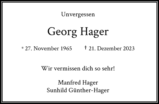 Anzeige von Georg Hager von General-Anzeiger Bonn