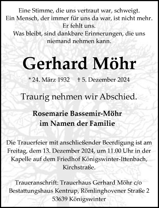 Anzeige von Gerhard Möhr von General-Anzeiger Bonn