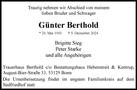 Anzeige von Günter Berthold von General-Anzeiger Bonn